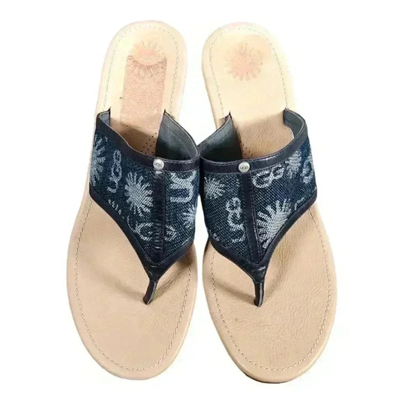 UGG Solena Wedge Denim Sandal - Women's Slip-On - Stylish Summer Comfort - Picture 4 of 7